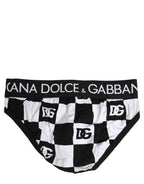 Dolce & Gabbana Black White Logo Checkered Midi Brief Underwear
