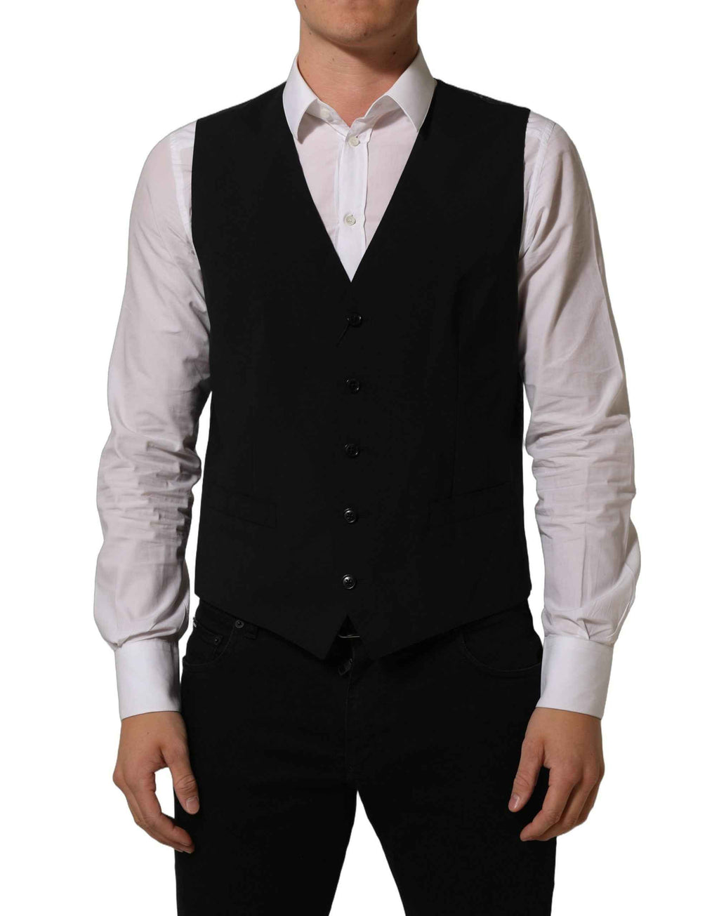 Dolce & Gabbana Black Wool Stretch Waistcoat Formal Dress Vest