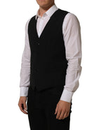 Dolce & Gabbana Black Wool Stretch Waistcoat Formal Dress Vest
