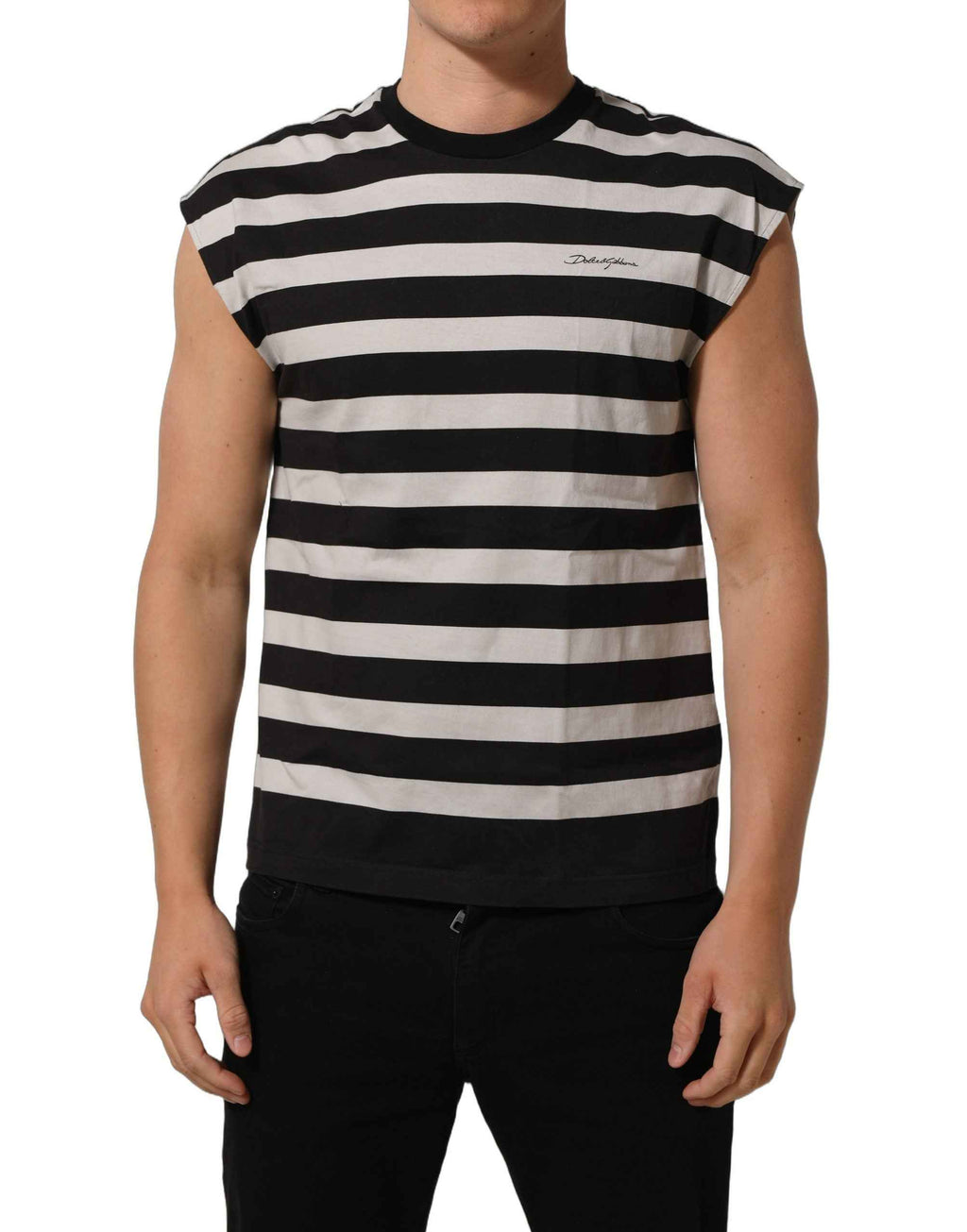 Dolce & Gabbana Black White Stripes Cotton Sleeveless T-shirt