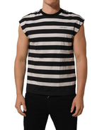 Dolce & Gabbana Black White Stripes Cotton Sleeveless T-shirt