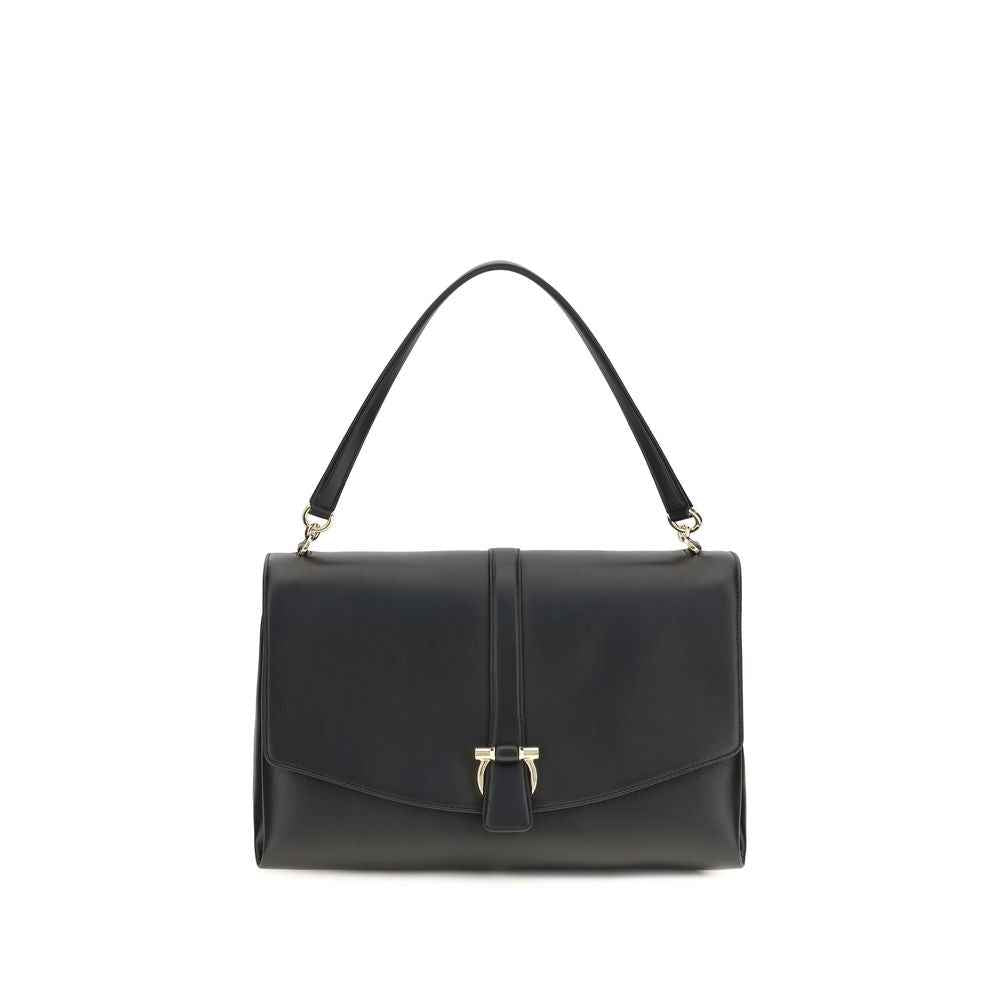 Ferragamo Black Calf Leather Bos Taurus Shoulder Bag