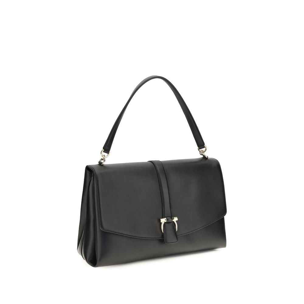 Ferragamo Black Calf Leather Bos Taurus Shoulder Bag