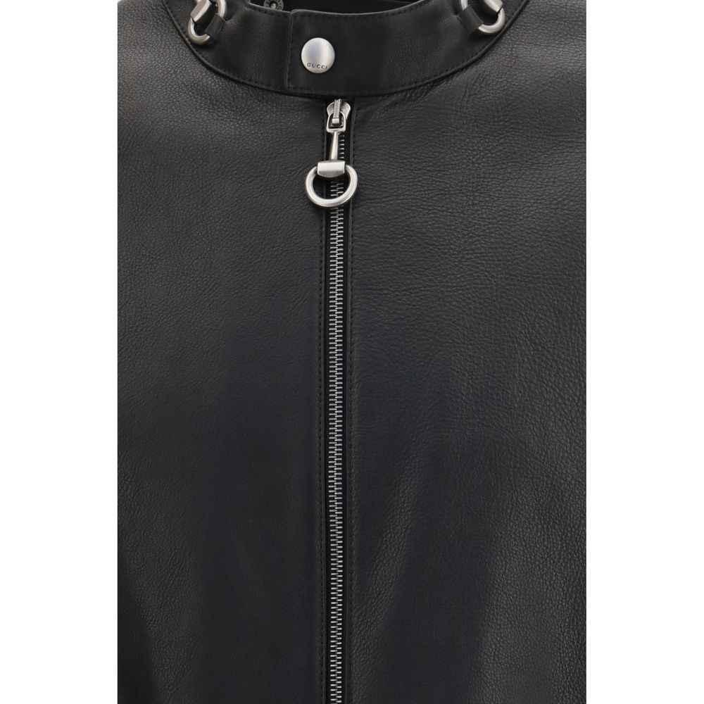 Gucci Black Calf Leather Bos Taurus Biker Jacket