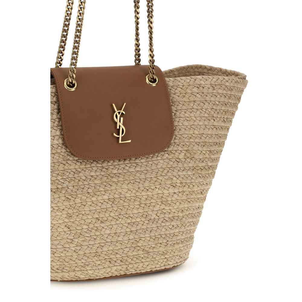 Saint Laurent Beige Raffia Shoulder Bag