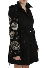 John Richmond Floral Sequined Beaded Hooded Jacket Coat
