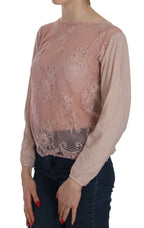 PINK MEMORIES Pink Lace See Through Long Sleeve Blouse