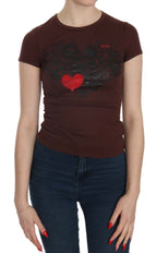 Exte Brown Hearts Short Sleeve Casual T-shirt Top