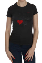 Exte Black Hearts Print Short Sleeve Casual Shirt Top