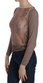 PINK MEMORIES Brown Lace See Through Long Sleeve Top