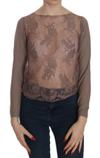PINK MEMORIES Brown Lace See Through Long Sleeve Top