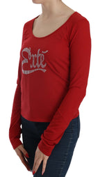 Exte Red Crystal Embellished Long Sleeve Blouse