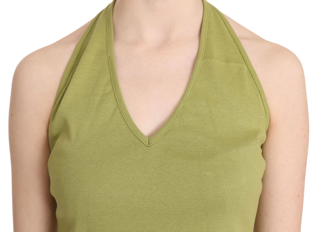 GF Ferre Green Halter Cotton Sleeveless Casual Tank Top Blouse