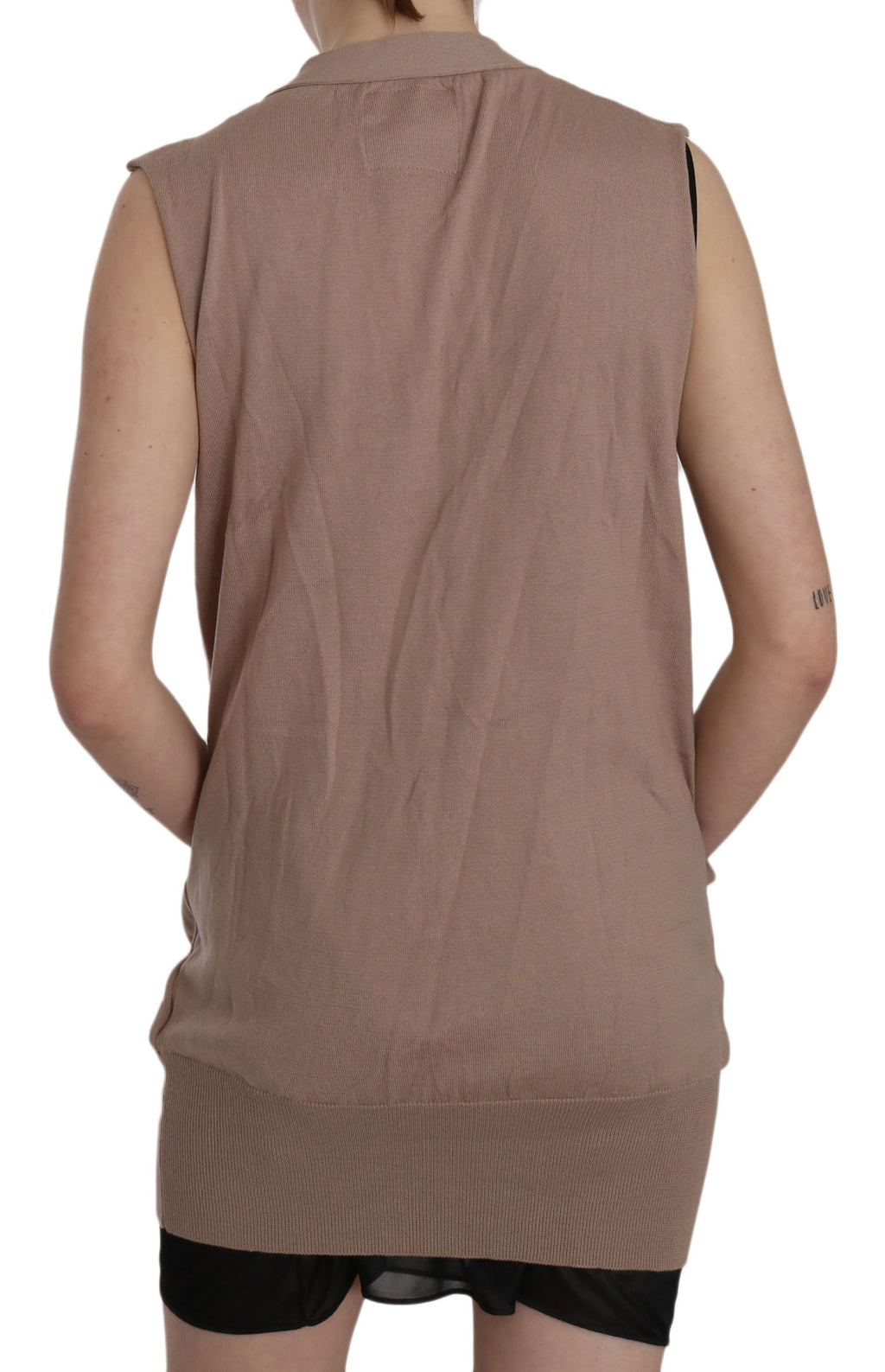 PINK MEMORIES Brown 100% Cotton Sleeveless Cardigan Top Vest