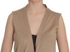 PINK MEMORIES Brown 100% Cotton Sleeveless Cardigan Top Vest