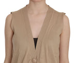 PINK MEMORIES Brown 100% Cotton Sleeveless Cardigan Top Vest