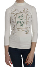 Exte White Printed Turtle Neck 3/4 Sleeve Top Cotton Blouse