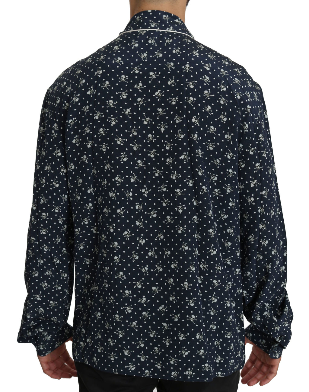 Dolce & Gabbana Blue Skull Print Silk Top Sleepwear Shirt