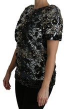 Dolce & Gabbana Black Sequined Crystal Embellished Top Blouse