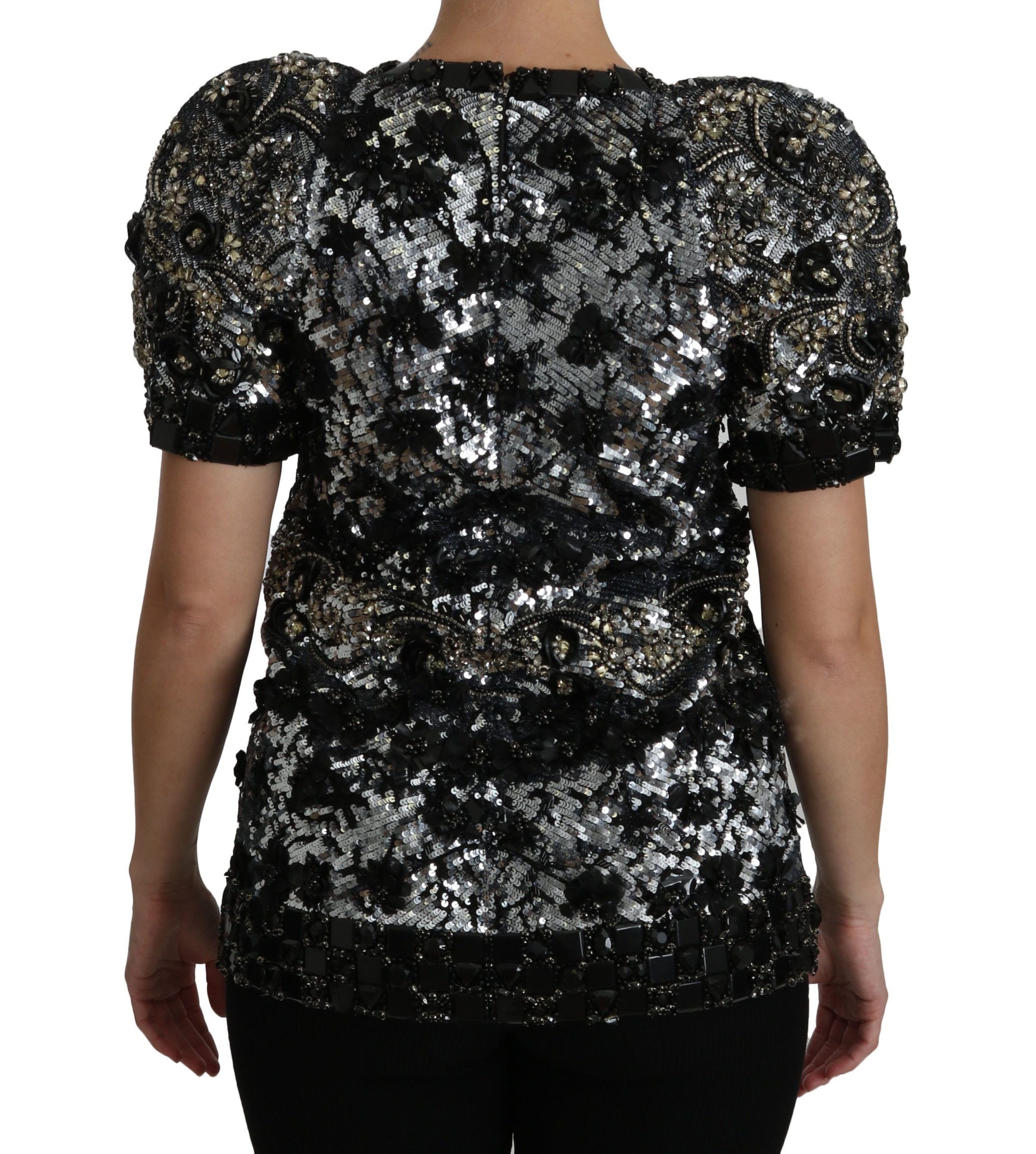Dolce & Gabbana Black Sequined Crystal Embellished Top Blouse
