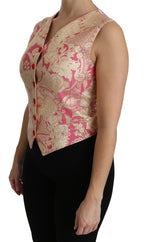 Dolce & Gabbana Pink Gold Brocade Waistcoat Vest Blouse Top