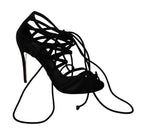 Dolce & Gabbana Black Suede Strap Stilettos Shoes Sandals