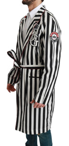 Dolce & Gabbana Black Coat Nightgown  White Cotton Robe