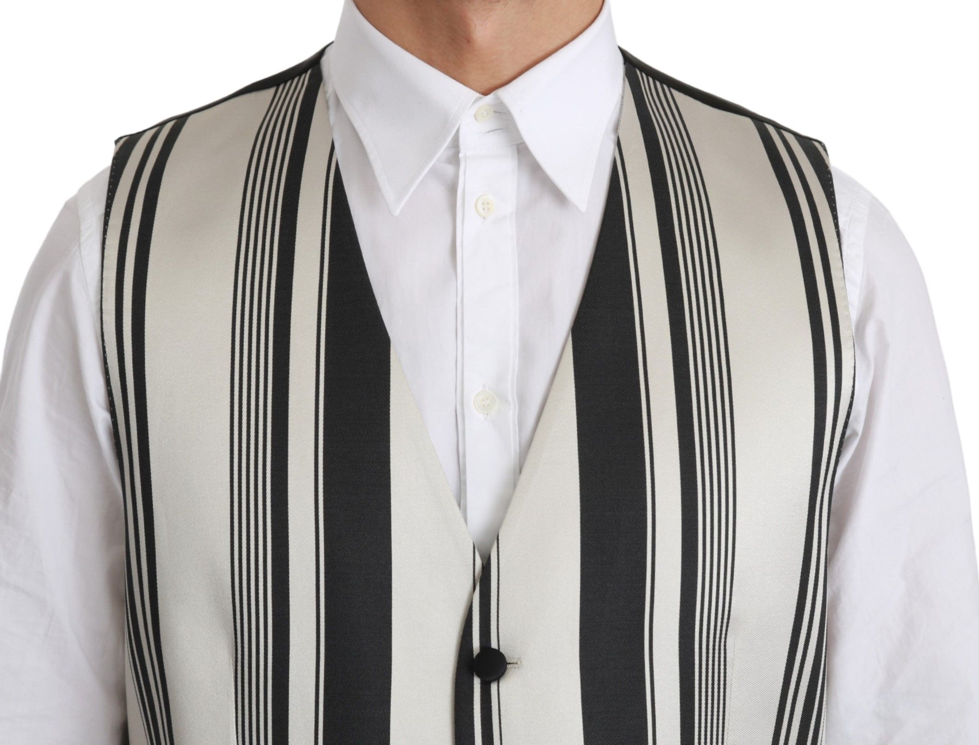 Dolce & Gabbana White Black Stripes Waistcoat Formal Vest