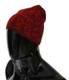 Costume National Red Wool Blend Branded Beanie Hat