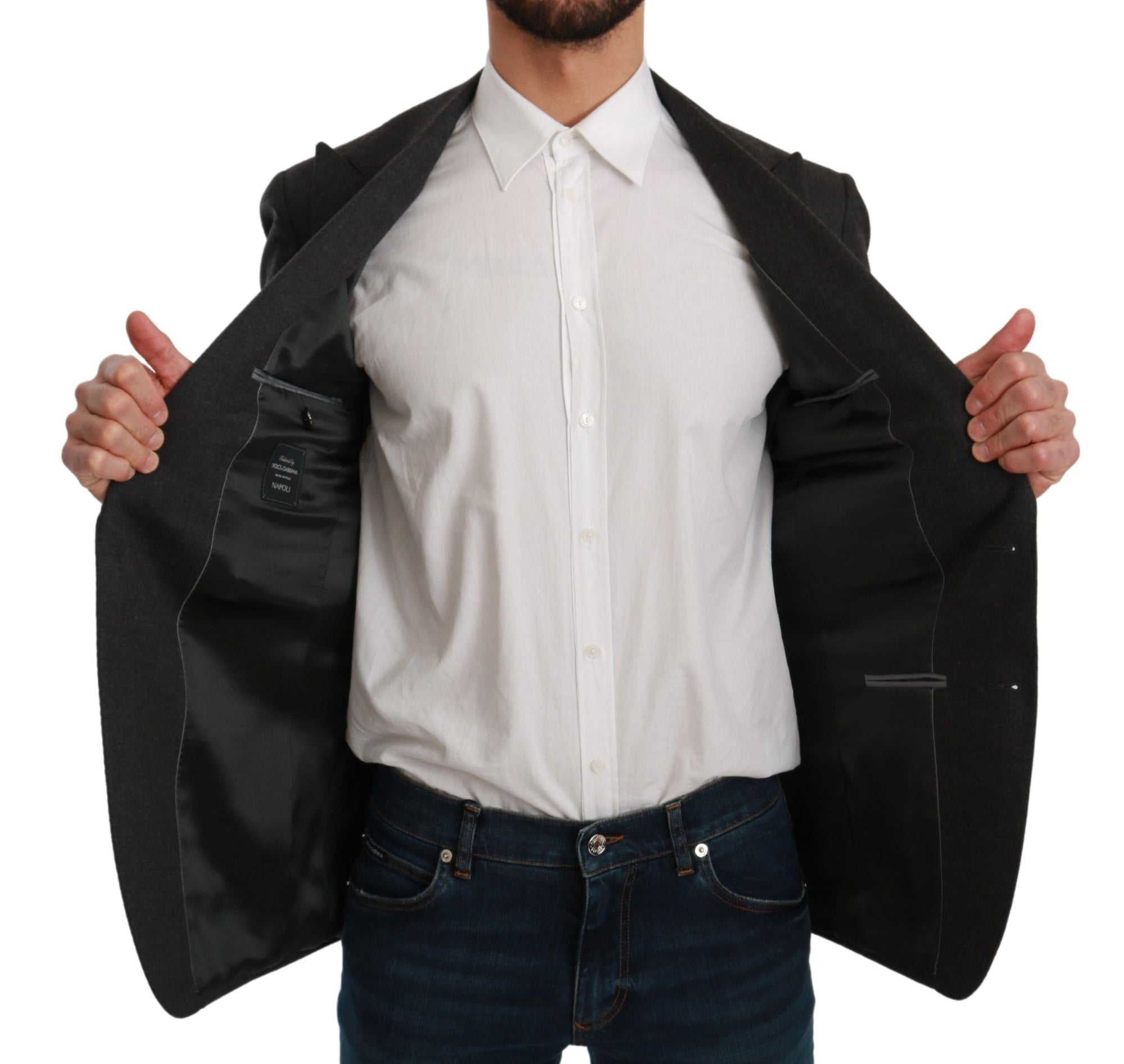 Dolce & Gabbana Gray NAPOLI Slim Fit Jacket Wool Blazer