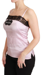 Dolce & Gabbana Silk Black Lace Top Pink Tank Blouse