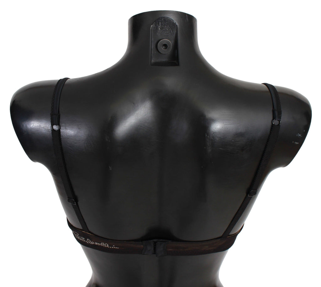 Roberto Cavalli Black Leopard Nylon Push Up Bra Underwear