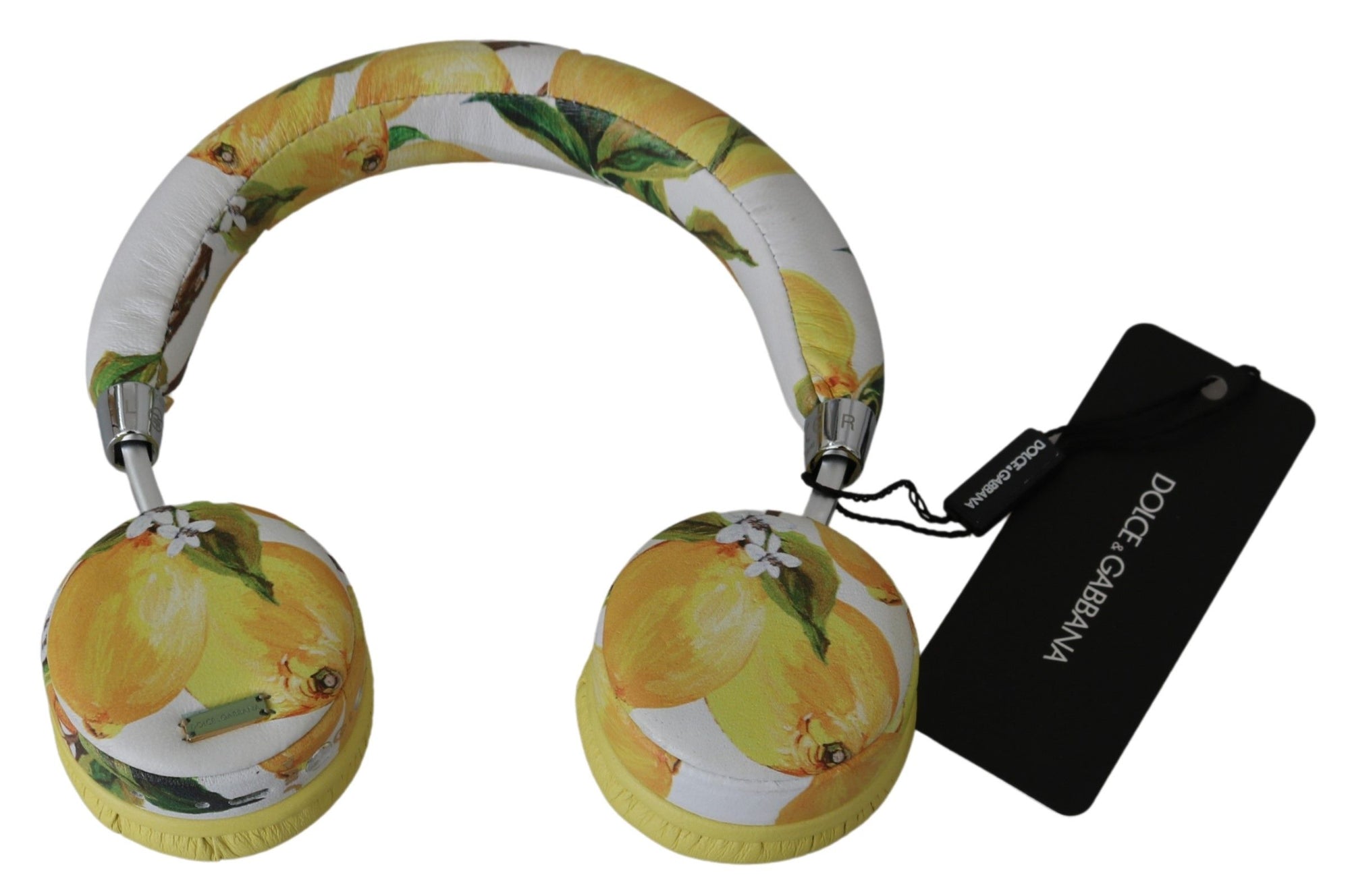 Dolce & Gabbana White Yellow Lemon Print Headset Headphones - Maison Luxe