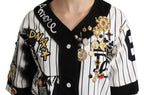 Dolce & Gabbana White and black Blouse Cotton Crystal Charms Amore Shirt