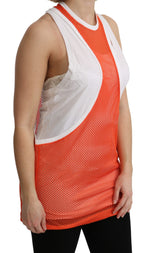 Dsquared² Orange White Crewneck Sleeveless Tank T-shirt Dress Top