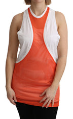 Dsquared² Orange White Crewneck Sleeveless Tank T-shirt Dress Top