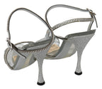 Dolce & Gabbana Silver Crystal Ankle Strap Sandals Shoes