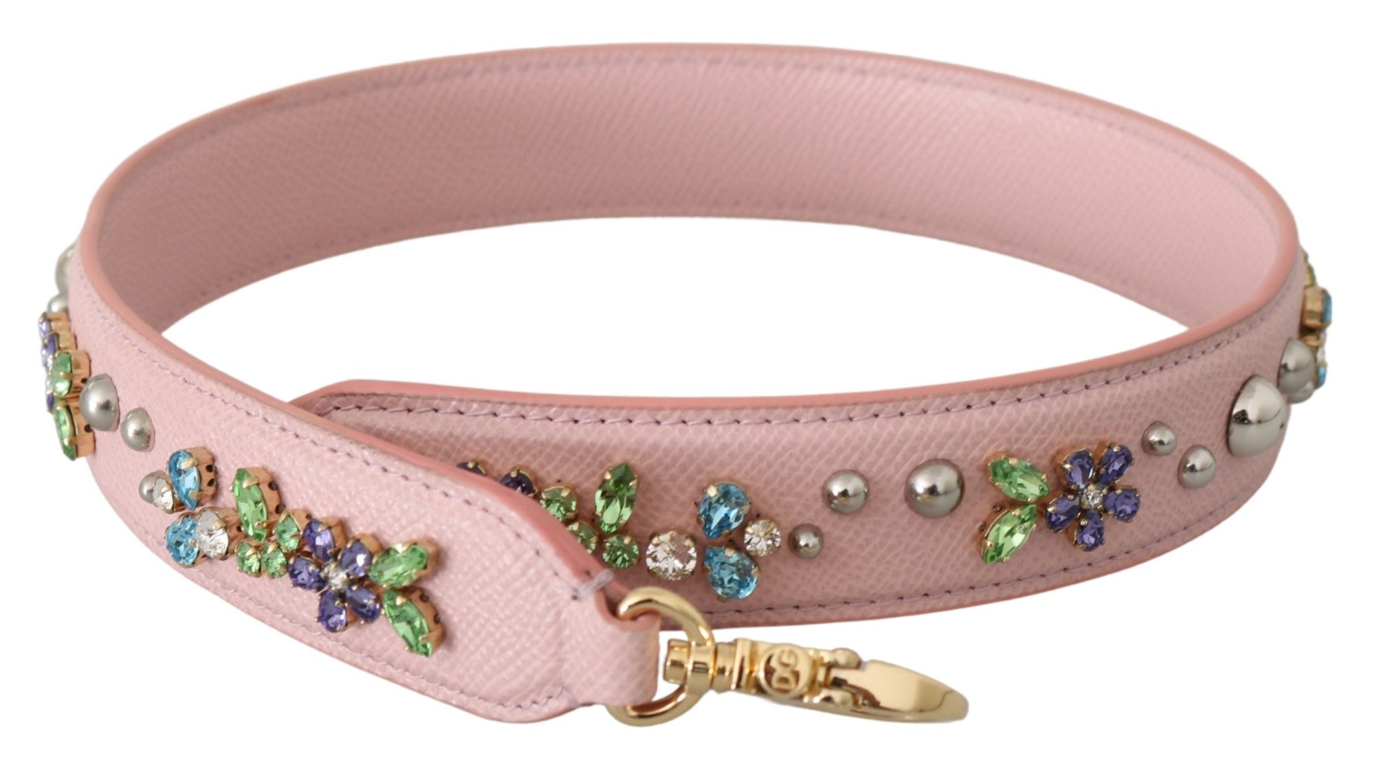 Dolce & Gabbana Pink Leather Crystal Stud Accessory Shoulder Strap - Maison Luxe