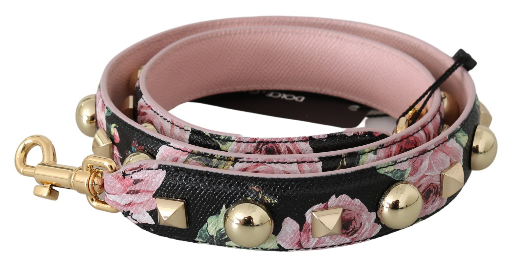 Dolce & Gabbana Pink Floral Leather Stud Accessory Shoulder Strap - Maison Luxe