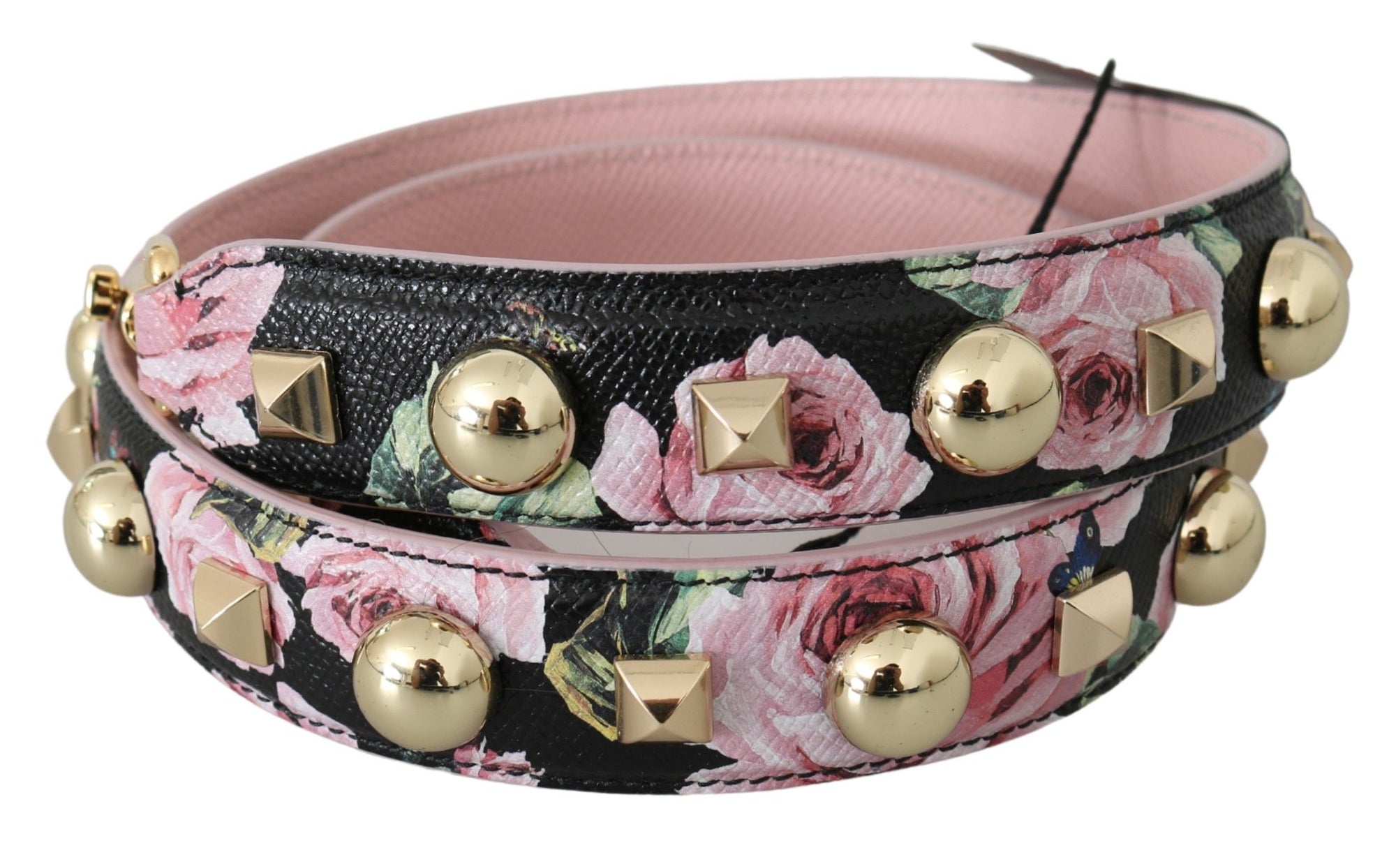 Dolce & Gabbana Pink Floral Leather Stud Accessory Shoulder Strap - Maison Luxe
