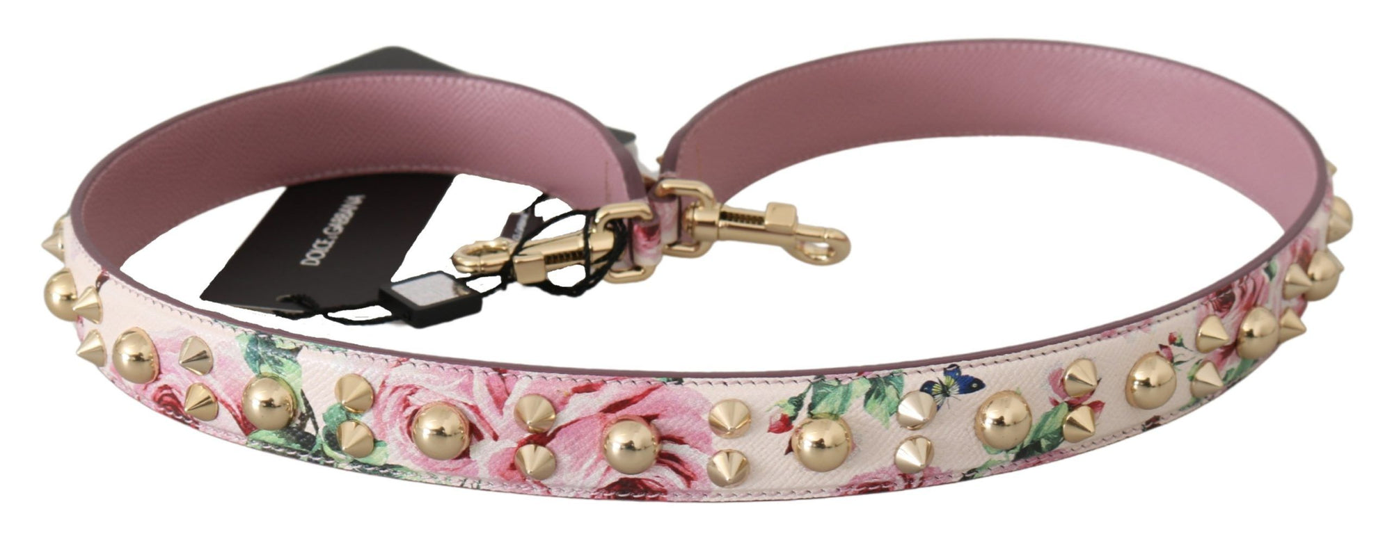 Dolce & Gabbana Pink Floral Leather Stud Accessory Shoulder Strap - Maison Luxe