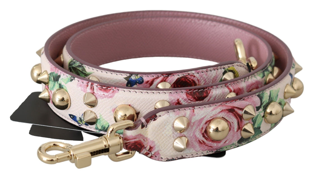 Dolce & Gabbana Pink Floral Leather Stud Accessory Shoulder Strap - Maison Luxe