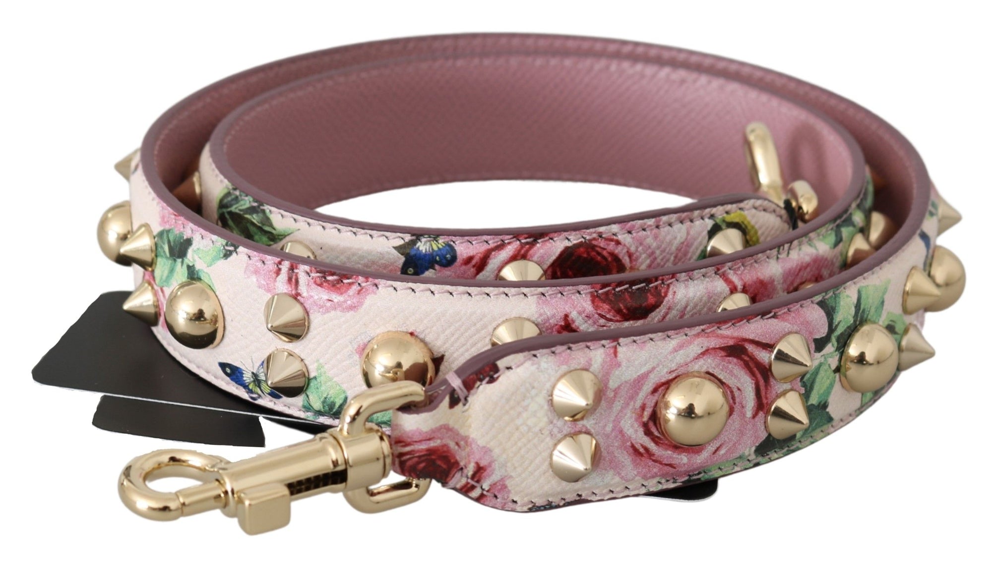 Dolce & Gabbana Pink Floral Leather Stud Accessory Shoulder Strap - Maison Luxe