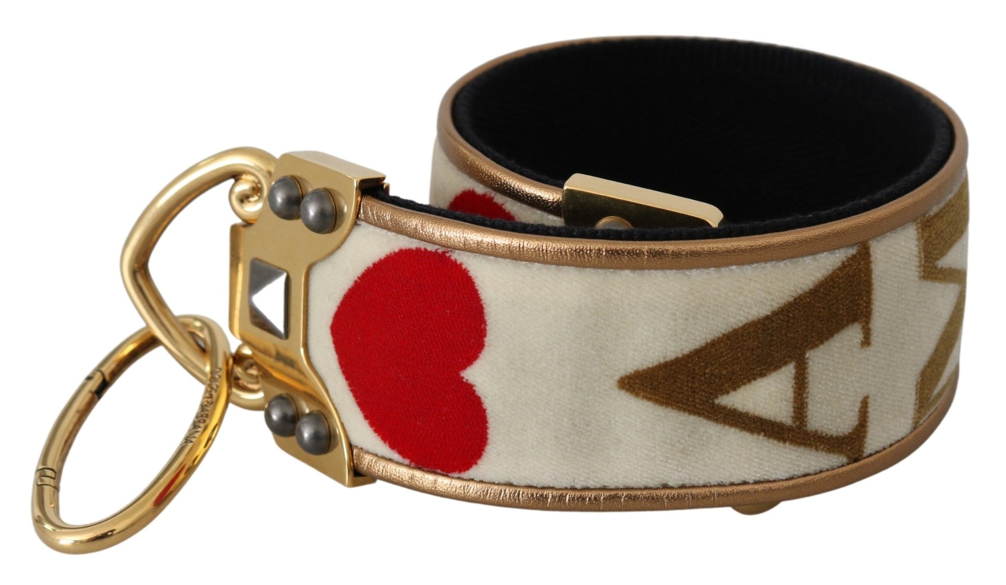 Dolce & Gabbana Gold White Textile Leather AMORE Shoulder Strap - Maison Luxe
