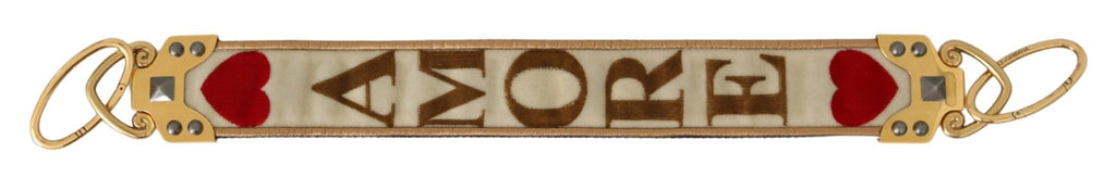 Dolce & Gabbana Gold White Textile Leather AMORE Shoulder Strap - Maison Luxe