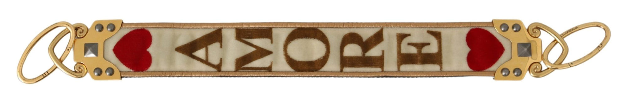 Dolce & Gabbana Gold White Textile Leather AMORE Shoulder Strap - Maison Luxe
