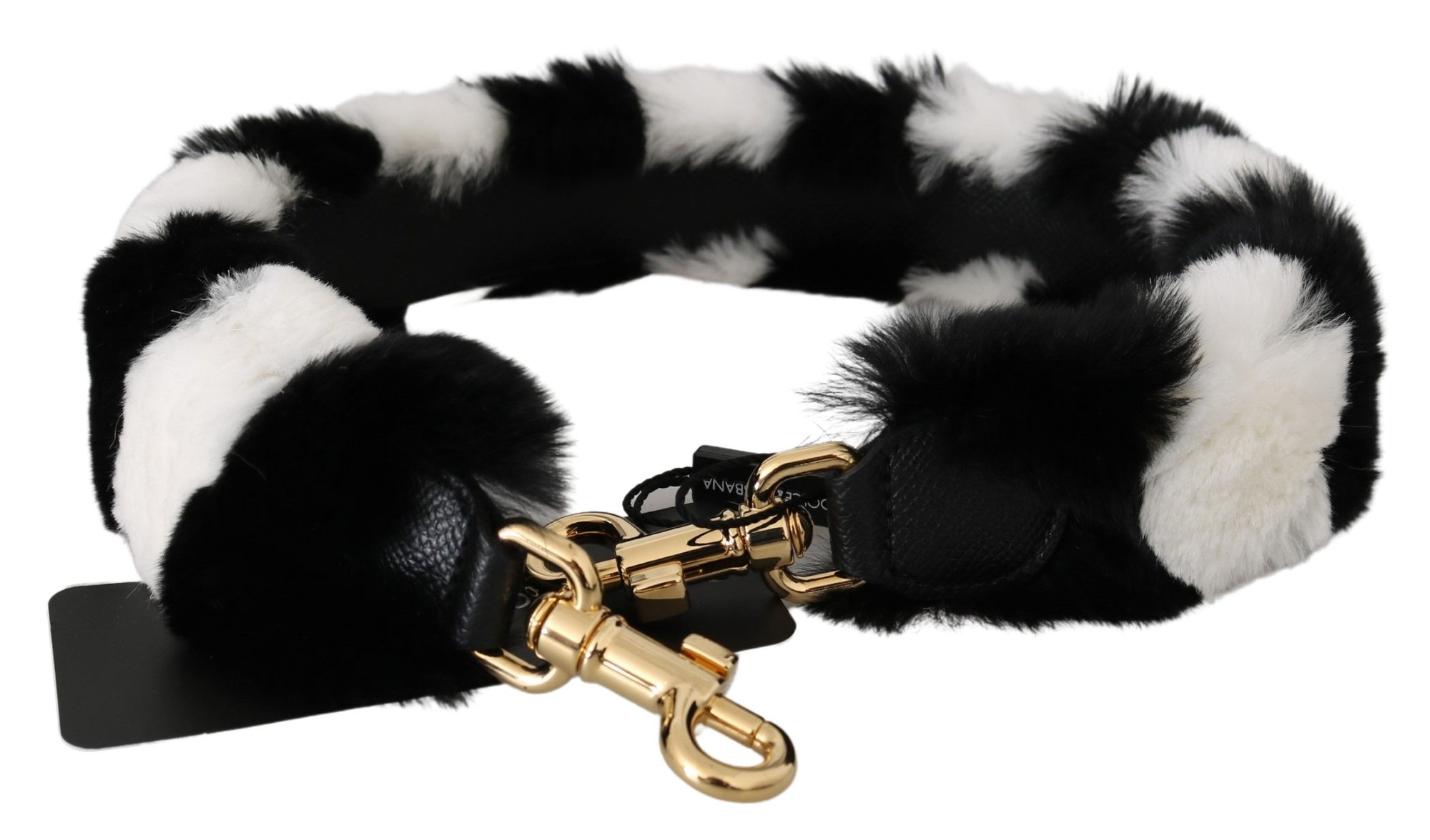 Dolce & Gabbana Black White Lapin Fur Accessory Shoulder Strap - Maison Luxe