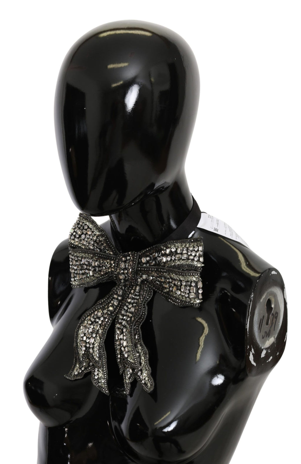 Dolce & Gabbana Silver Crystal Beaded Sequined 100% Silk Catwalk Necklace Bowtie - Maison Luxe