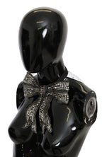 Dolce & Gabbana Silver Crystal Beaded Sequined 100% Silk Catwalk Necklace Bowtie - Maison Luxe