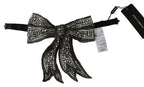 Dolce & Gabbana Silver Crystal Beaded Sequined 100% Silk Catwalk Necklace Bowtie - Maison Luxe